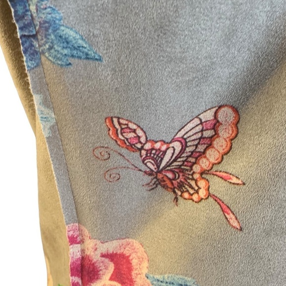 Anthropology Solitaire brown faux suede long line vest floral painted art New M - Picture 9 of 15